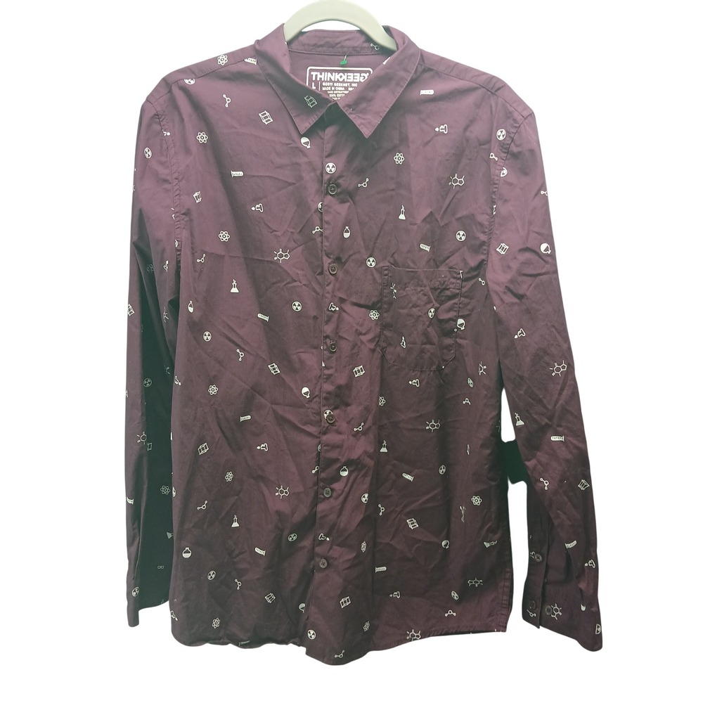 ThinkGeek Mens Science Print Button Down Shirt L Plum Long Sleeve STEM Chemistry